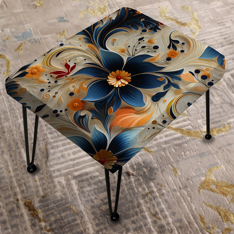 Paisley romantique bleu et crème - Repose-pieds rectangulaire floral