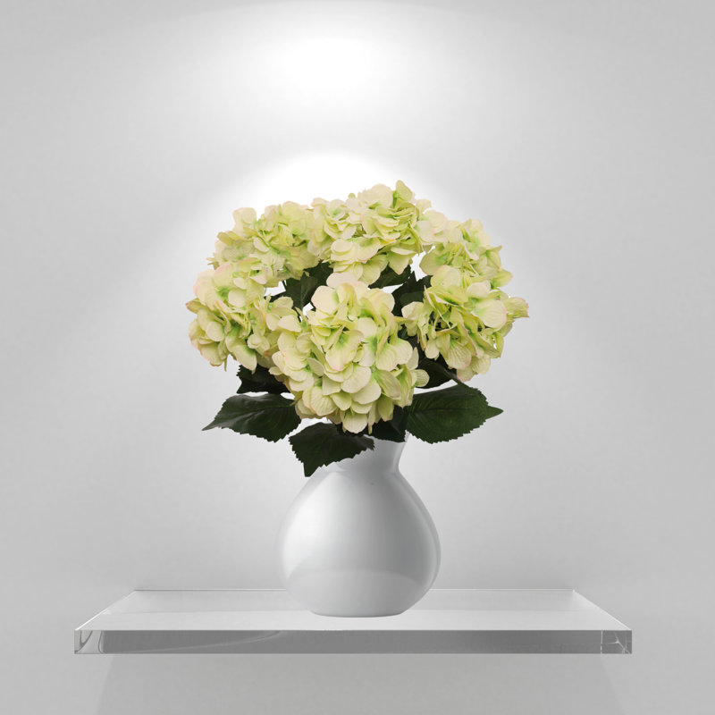 Arrangement ultra réaliste d'hortensias en soie, Vert clair