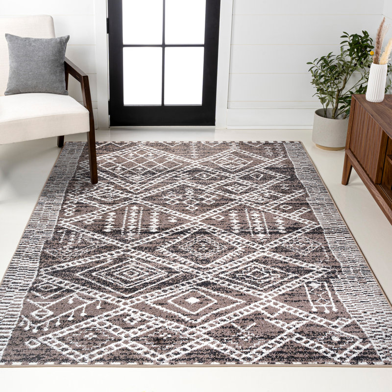 Maghull Modern Tribal Geometric Brown/Ivory Rug, Rectangle 7'8" x 10'