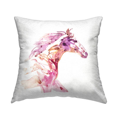 Galloping Horse Purple Modern Swirl Outdoor Printed Pillow by Julie Chapman