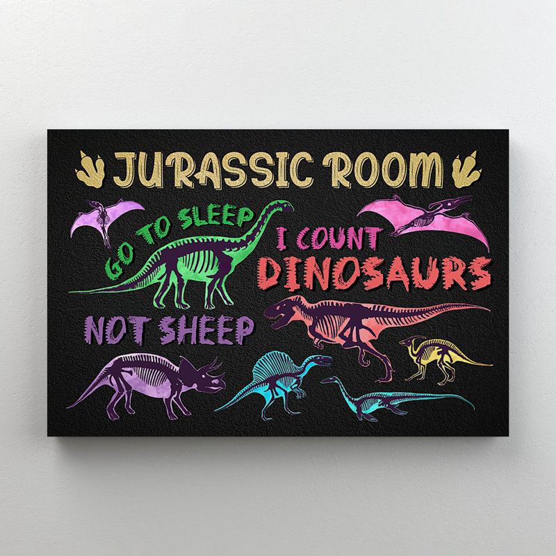 Colourful Dinosaurs - Jurassic Room - 1 Piece Rectangle Graphic Art Print On Wrapped Canvas, 16" H x 20" W x 2" D