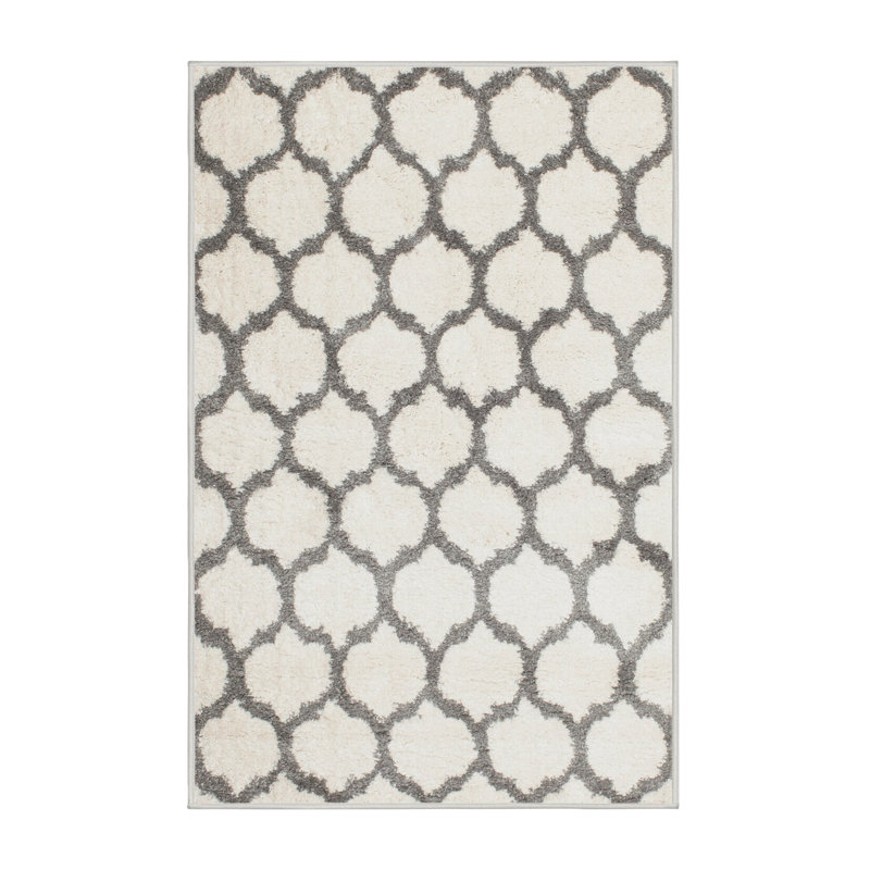 Tapis contemporain gris / crème, Rectangle 6 pi x 9 pi