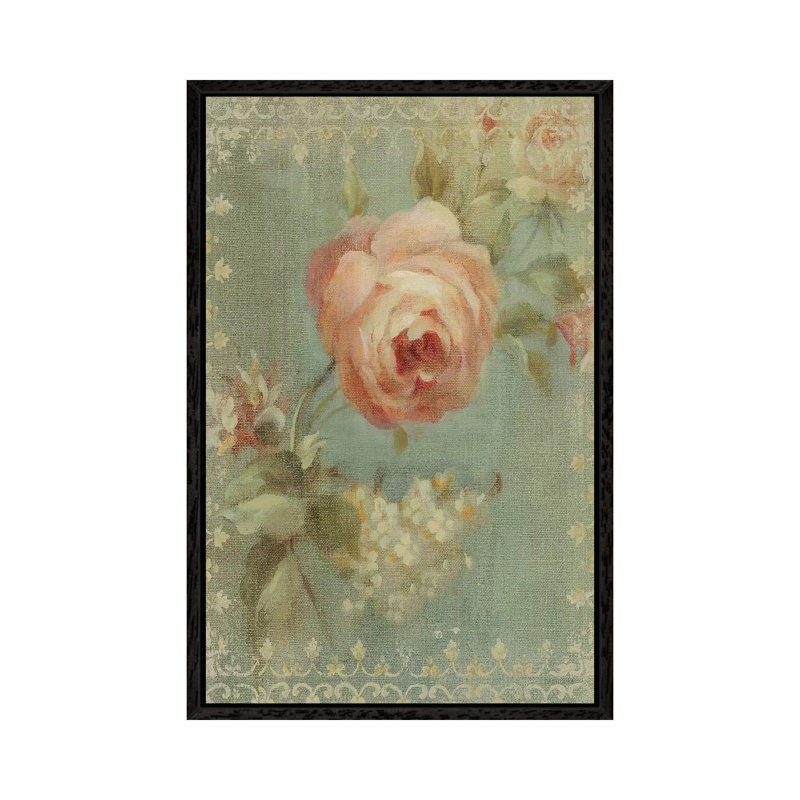 Rose On Sage by Danhui Nai - Painting on Canvas, Black Framed, 66.04 cm H x 45.72 cm W
