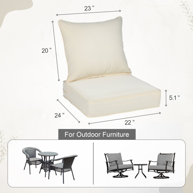 Outdoor Deep Seat Chair Cushion Set, Cream Yellow, 22" W x 24" D
