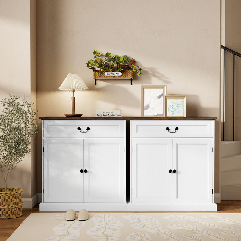 Buffet buffet 32 po avec plateau épais blanc Buffet Cabinet, Blanc / Blanc