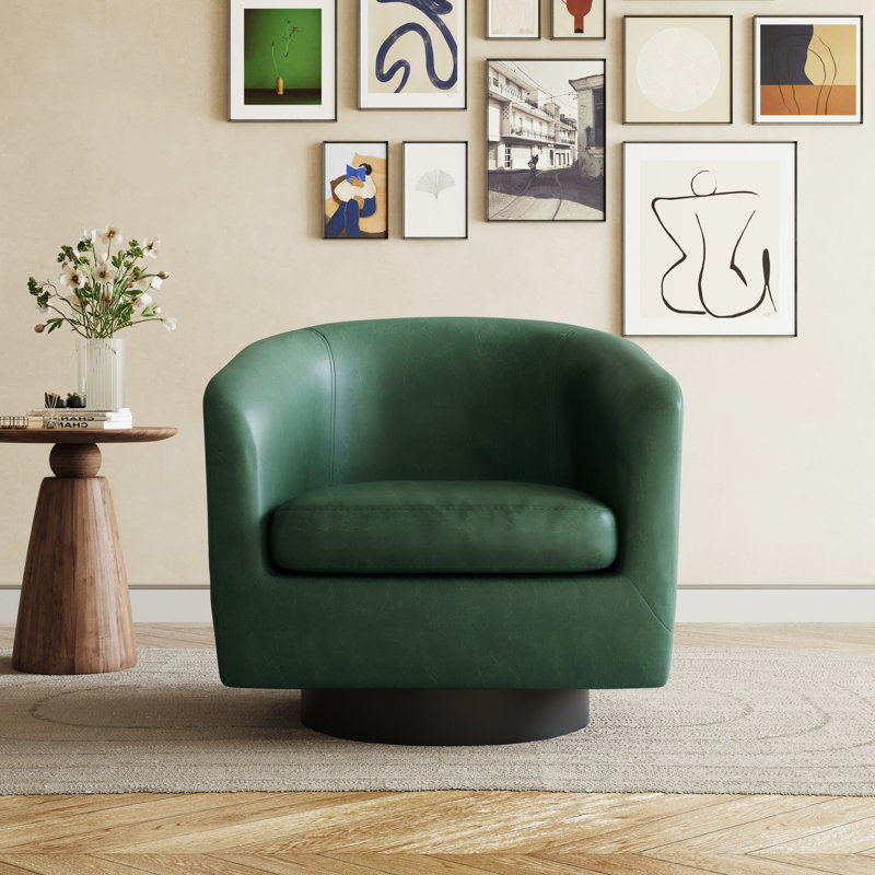 Bennett 79Cm Wide Swivel Barrel Chair, Green Faux Leather