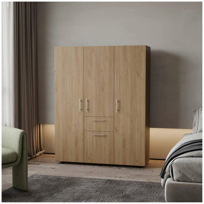 Natural Oak Armoire Multi-Storage With One Drawer by Hokku Designs