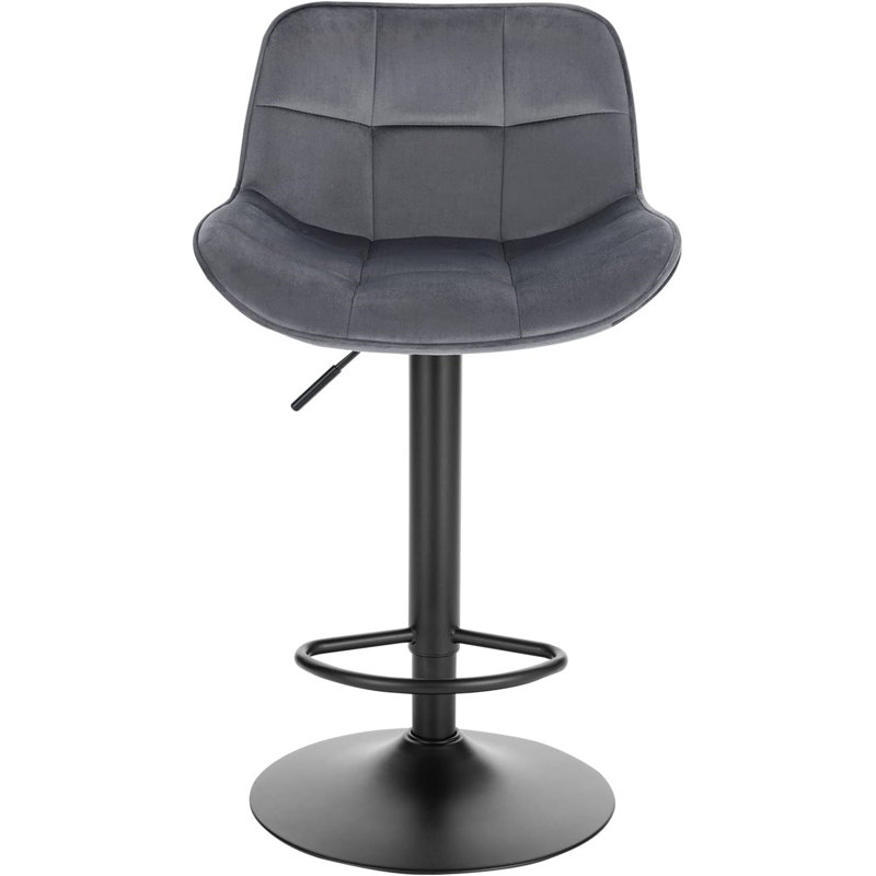 Stace Swivel Upholstered and Velvet Adjustable Height Bar Stool with Steel Frame, Dark Grey