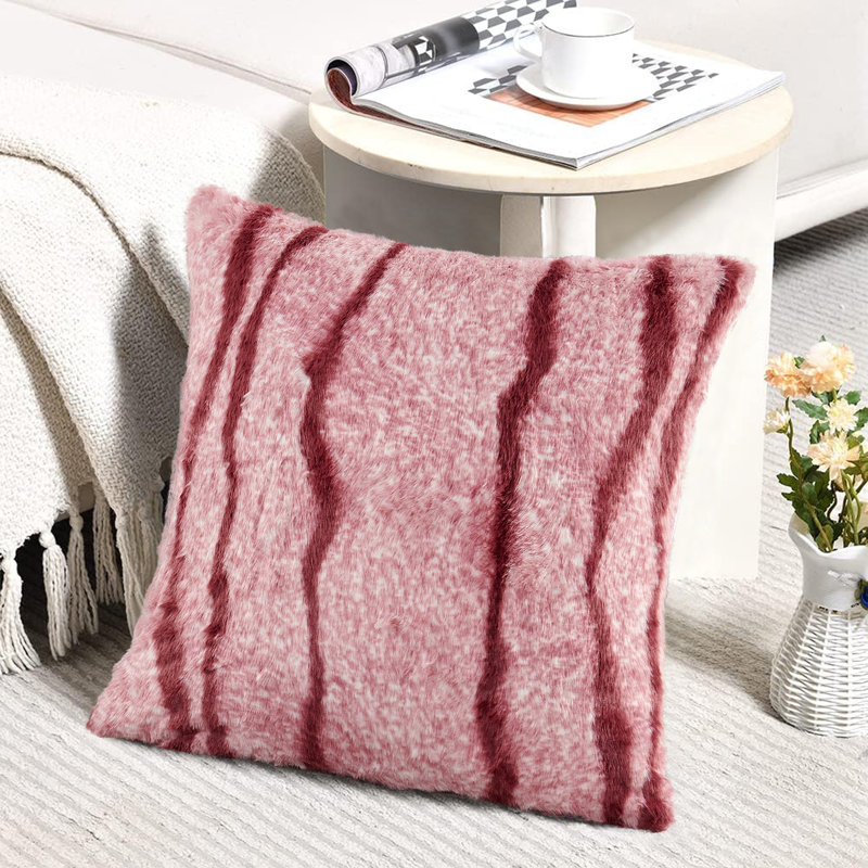 Woodrose Striped Faux Fur 20" x 20" Pillow Covers, Set of 2