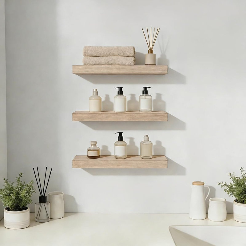 Ensemble de 3 tablettes flottantes en bois rustique