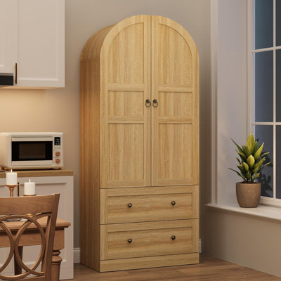 72" Tall Dome Bookcase with Drawers & Wood Door, 4-Tier Arched Bookshelf for Home Office, Living Room, Entryway