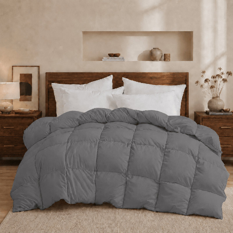  Soft All-Season Down Feather Fiber Comforter - Cozy, Fluffy Duvet Insert with Corner Tabs for Secure Fit, Dark Gray