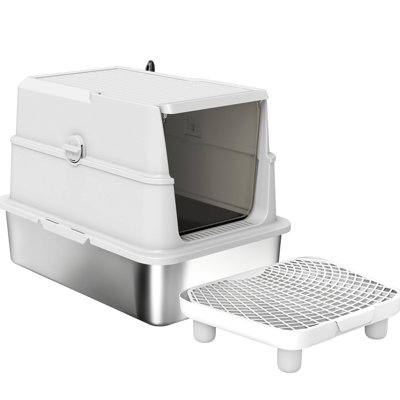 Stainless Steel Cat Litter Box For Big Cats, Flip Cover, Roomy Interior, Reduces Mess, Has Deodorizer Compartment, Simple To Use In Steel, - Top Design, Suitable Large Scratch Proof, Keeps Odors Place