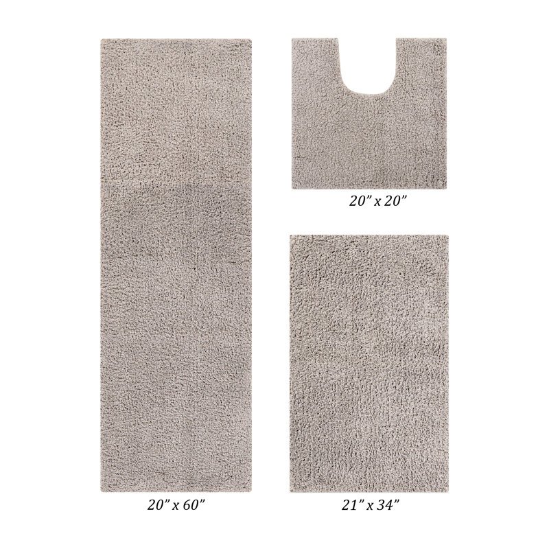 Ensemble de 3 tapis de salle de bain en peluche lavables à la machine 100% polyester de la collection Loida, Beige