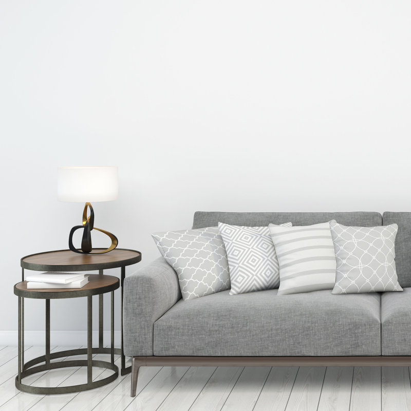 Harkiran Indoor / Outdoor Square Cushion Cover, Pale/Grey/Off White, 60cm H x 60cm W x 0.01cm D
