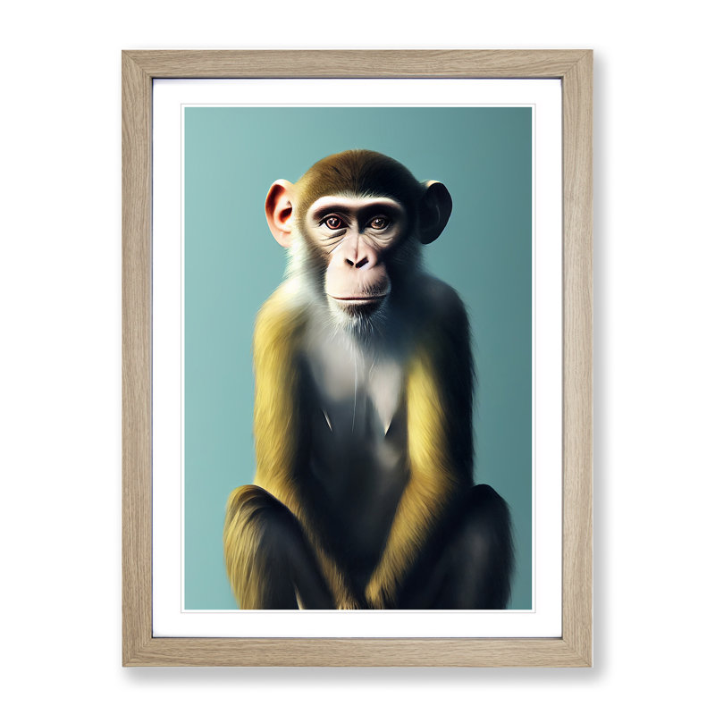 A Monkey Portrait No.3 - Single Picture Frame Painting, 64cm H x 46cm W x 2cm D, Oak Framed