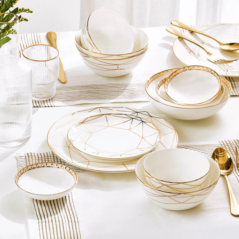 Gem Cut Gold Bone China Dinner Plate
