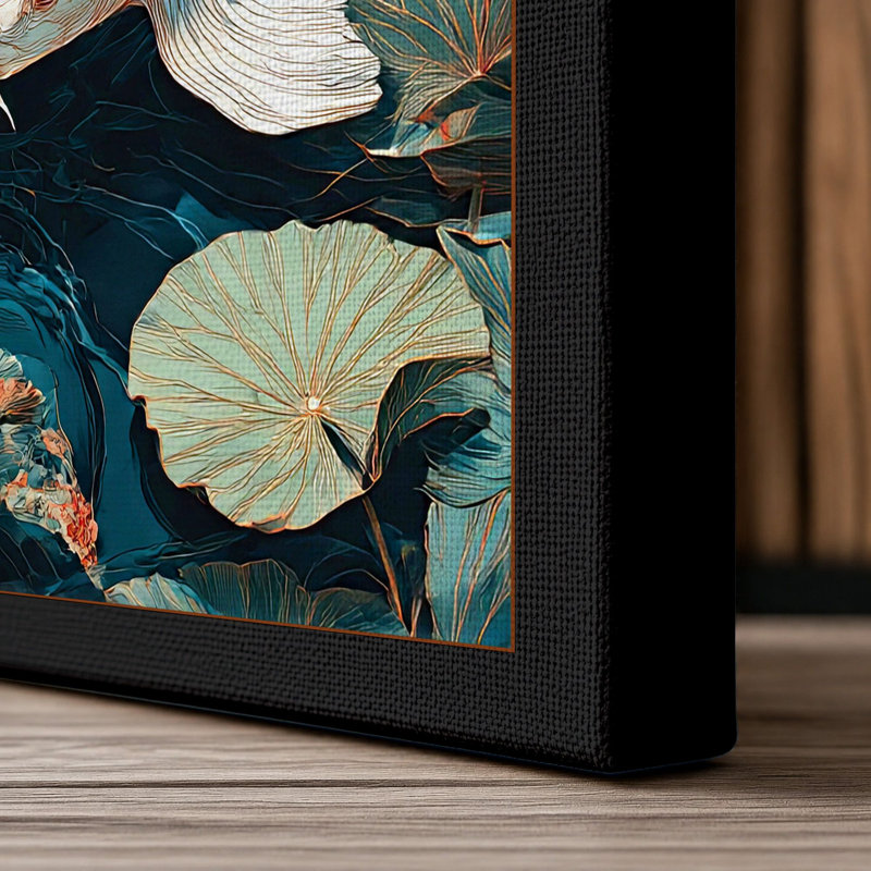 Koi In Circles Japandi - Print, 30x20 - 76.2 x 50.8 cm, Black Border