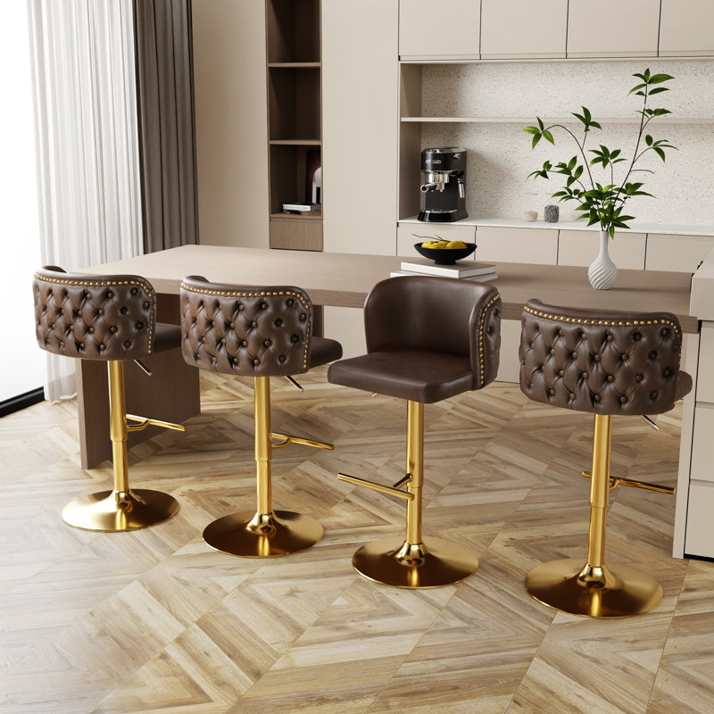 Ensemble de 4 tabourets de bar Modern, Brun clair / or
