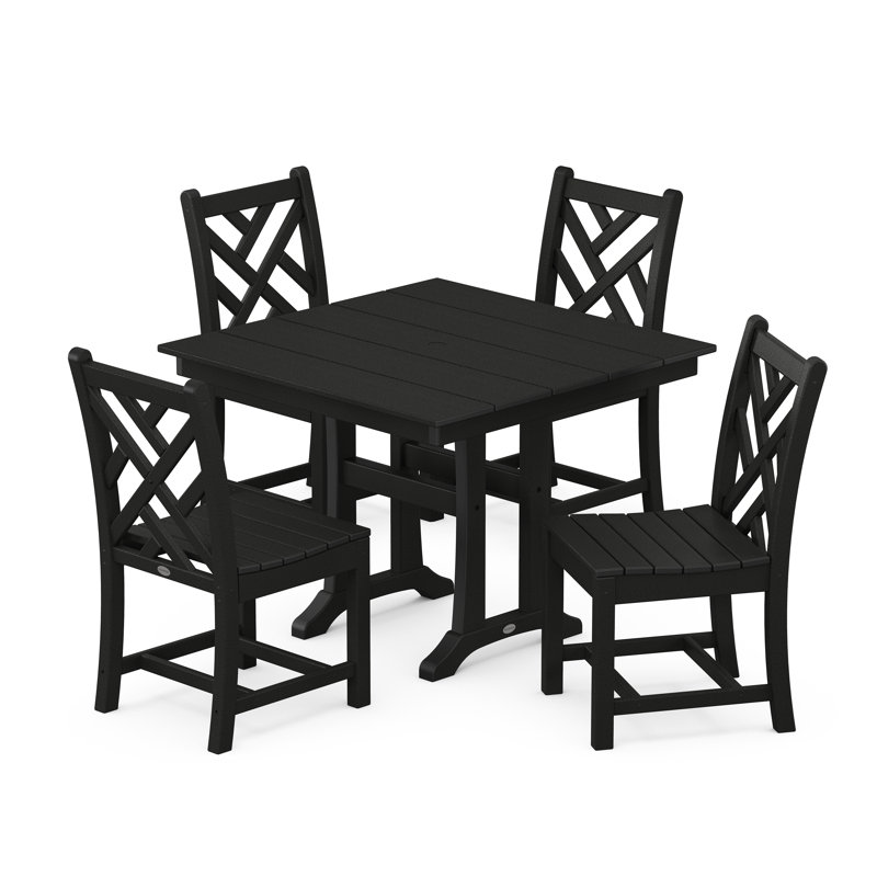 Chippendale 5-Piece Farmhouse Trestle Side Chair Dining Set, Black