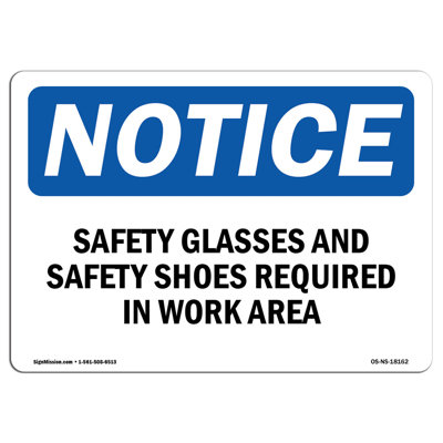 Safety Glasses And Safety Shoes Required Aluminum Sign 12 x 18