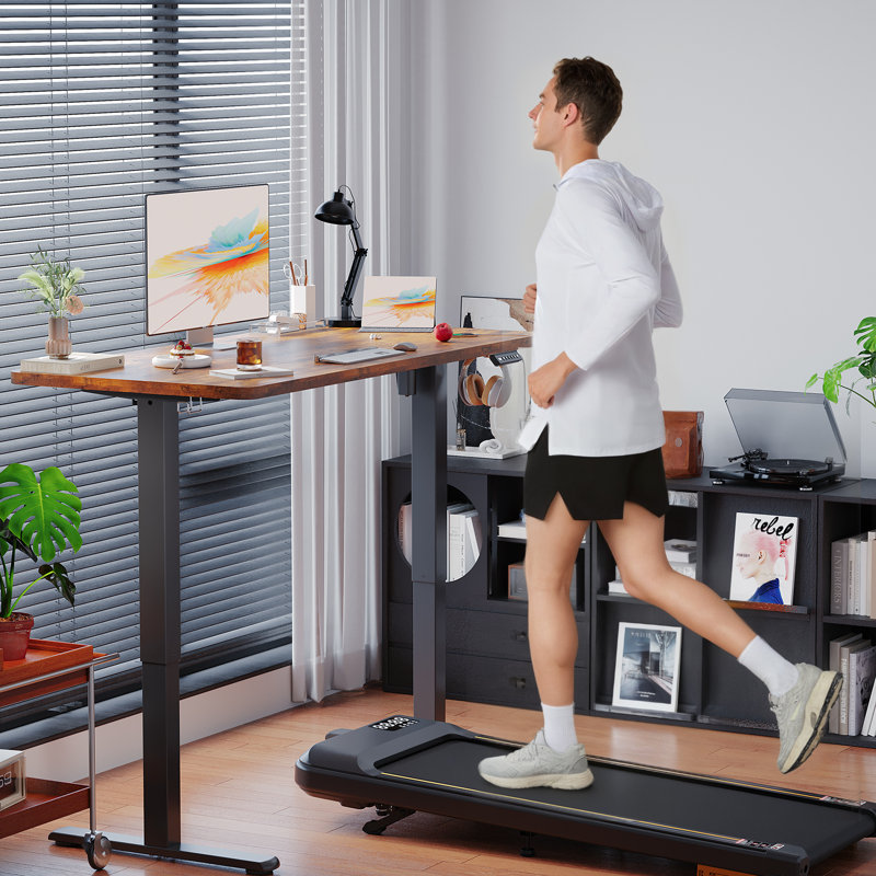 Adjustable Height Steel Standing Desk, 72cm H x 80cm W x 60cm D, Brown/Black