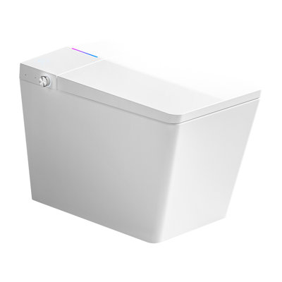 Toilette carrée pour salle de bain avec réservoir placé - Télécommande, chasse d'eau automatique, siège chauffant, écran à DEL, réglages réglables par l'utilisateur, commande intégrée blanche, mécanisme de chasse d'eau, fonction de siège, panneau,