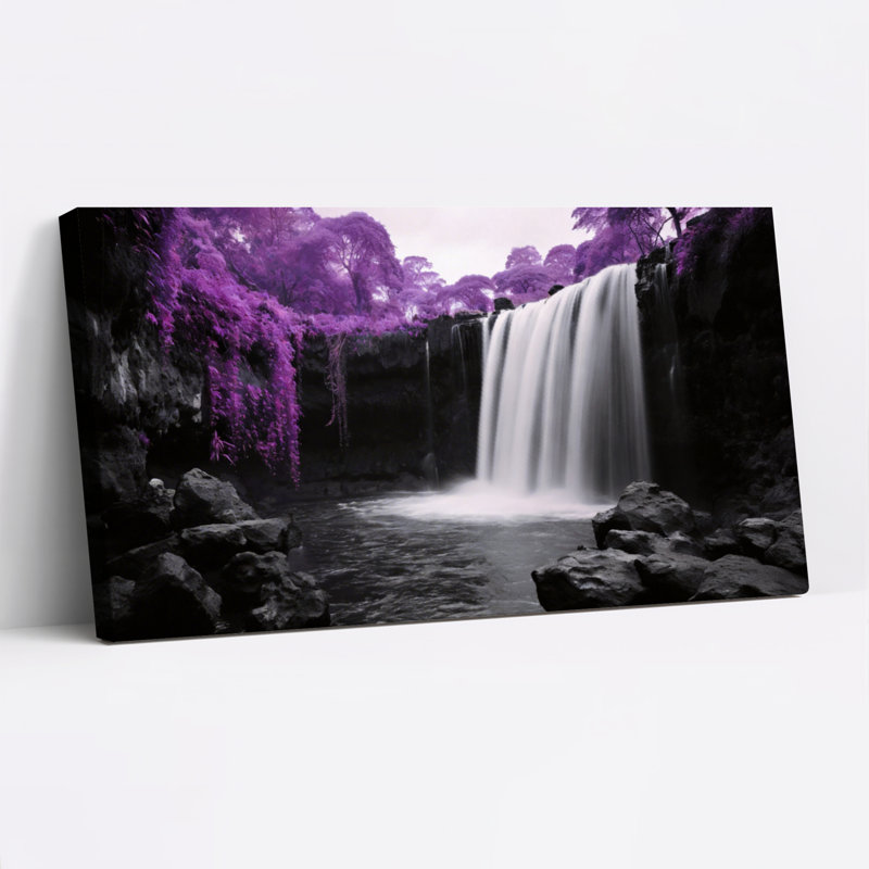 Ensemble de 1 tableau sur toile représentant un paysage de cascade violette, 4020