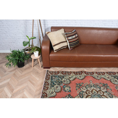 Tapis turc rétro en laine Oushak de couleur orange vif parfait pour la décoration de chambre à coucher