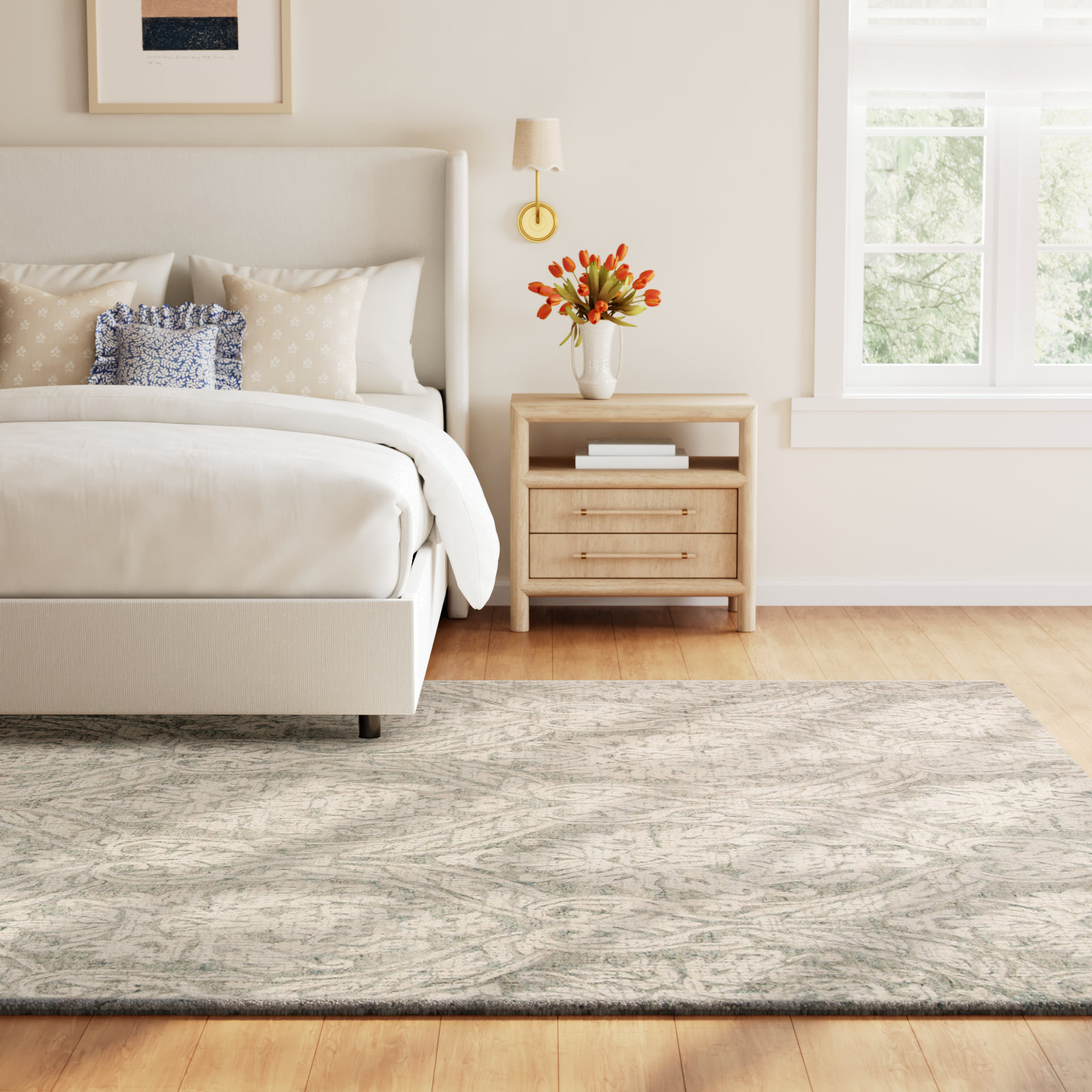 Rosemarie Gray Ivory Hand-Tufted Wool Rug, Rectangle 4' x 6'