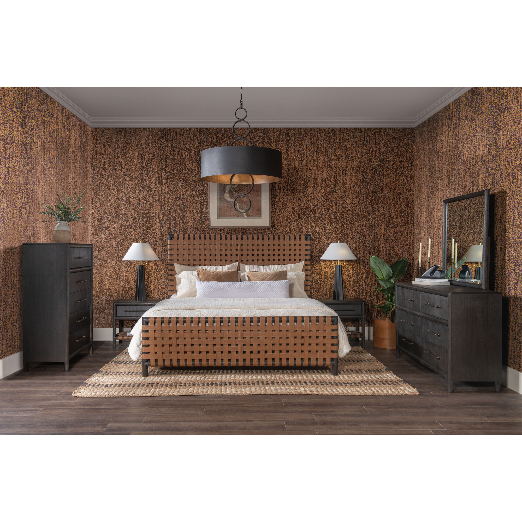 Colleen Leather Bed, Basalt Gray, Queen