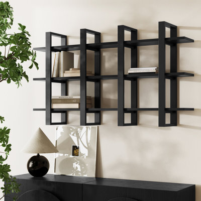 Solid Wood Floating Shelf with Adjustable Shelves