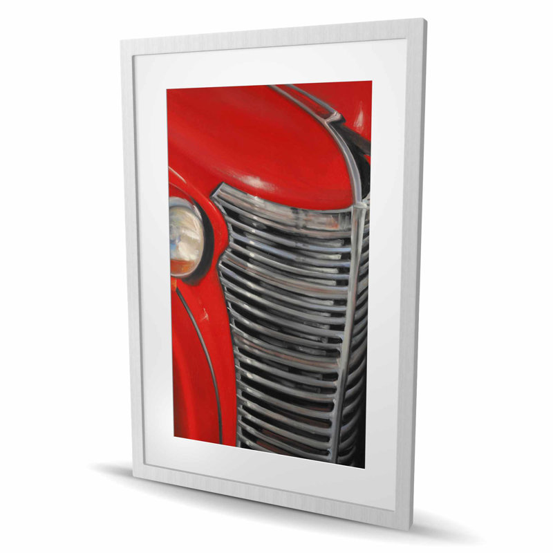 50's Car Grid Closeup | Gray Framed Matted Print for Decor