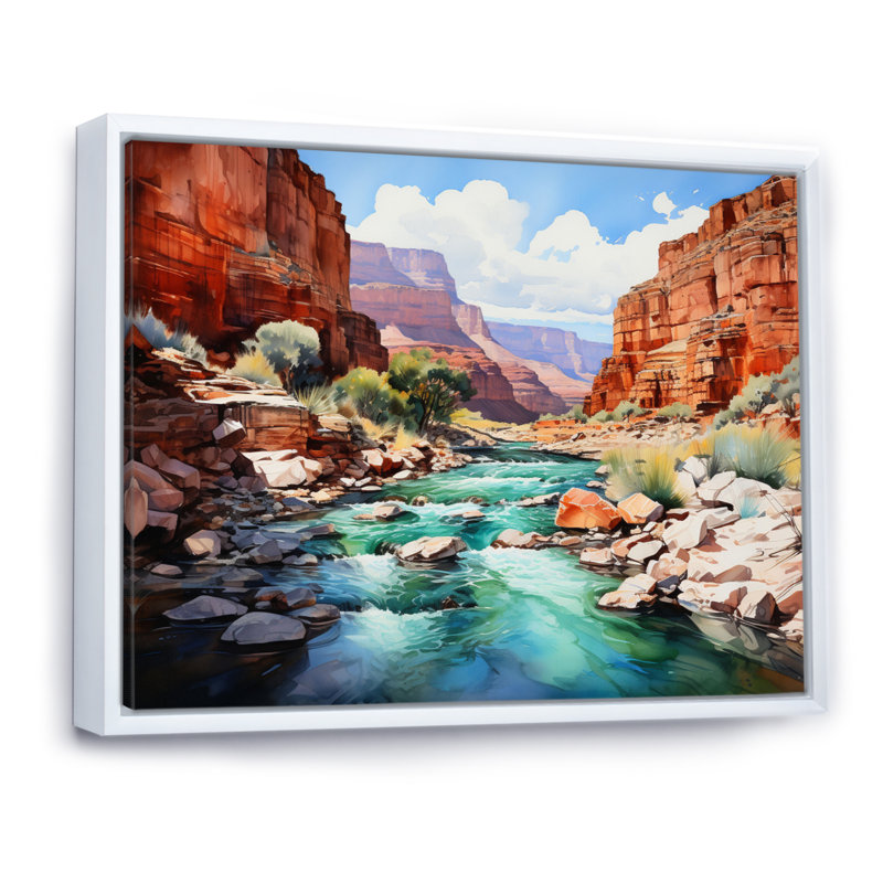 Nevada Canyon River - paysages, reproduction sur toile, H 16 po x l 32 po x P 1 po, Cadre flottant blanc