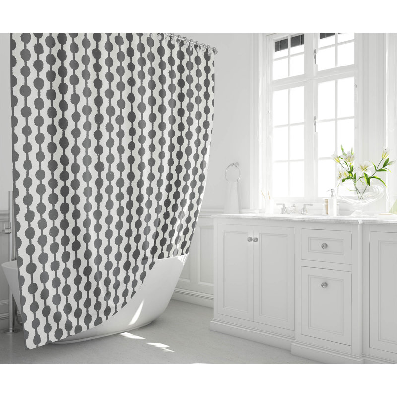 Dot Tied Ultra-Thin Lightweight Shower Curtain, Ivory/Charcoal Dots
