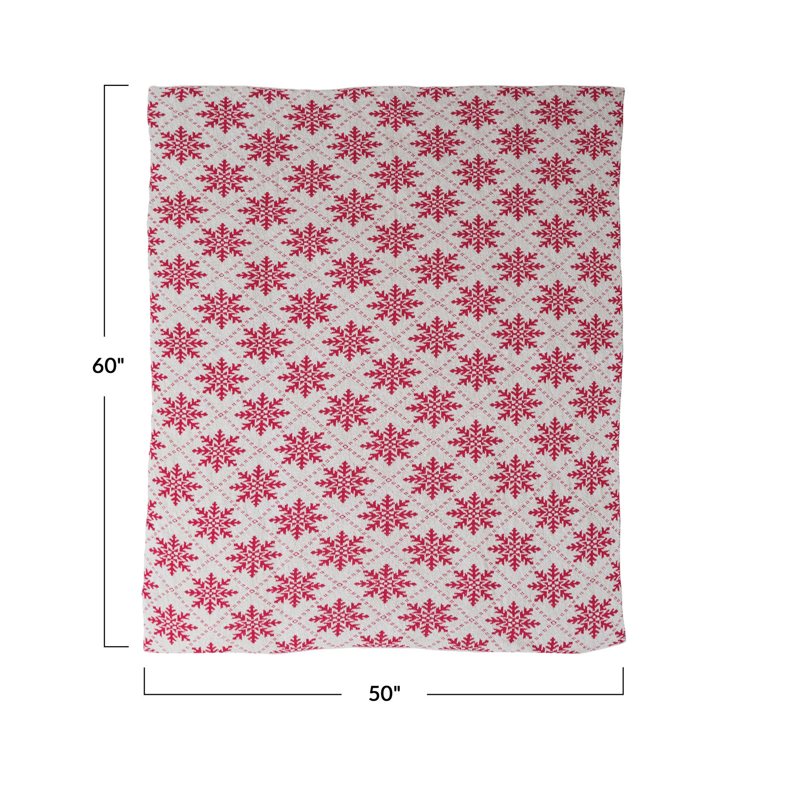 Elegant Cotton Knit Snowflake Throw, Cream/Dark Pink Abstract