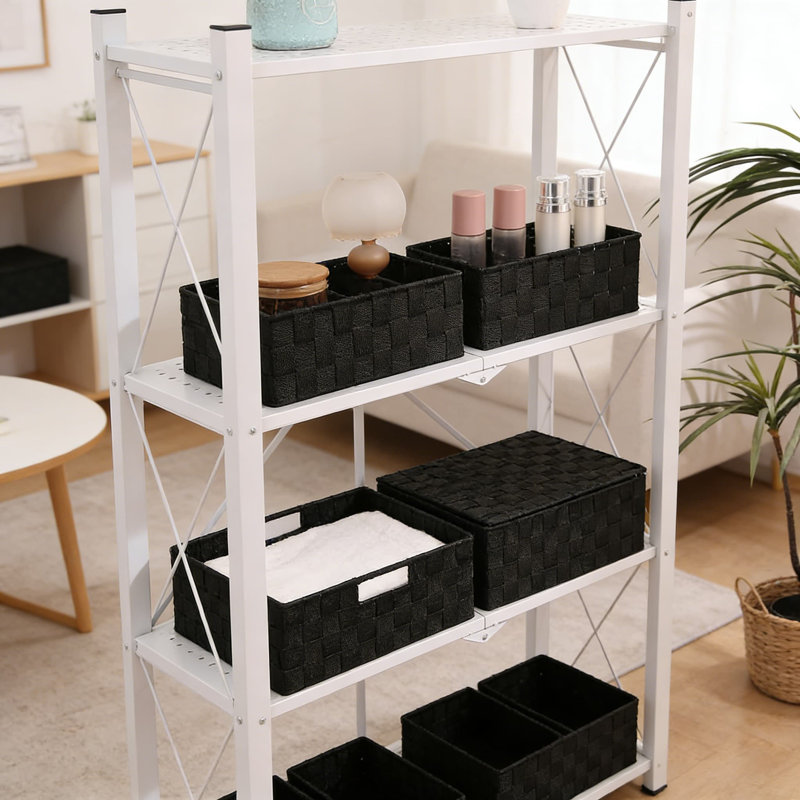 Woven Storage Bins With Lids, 8-Piece Set Of Stackable Fabric Baskets With Metal Frame For Closet, Shelf, Drawer, And Home Organization