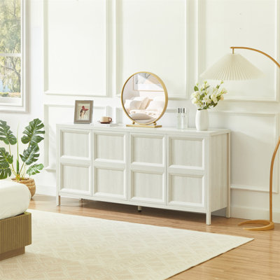 Buffet 67 po avec armoire basculante, charnières à fermeture en douceur et fixation murale à l'épreuve de l'inclinaison, commode de chambre à coucher. Gris clair.