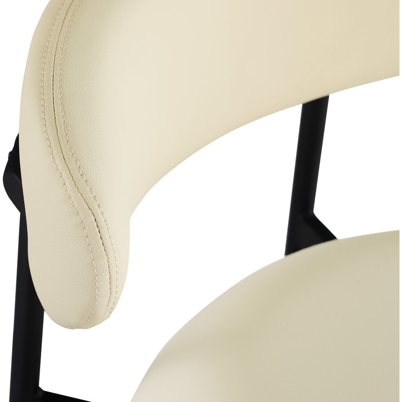 Tabouret de bar rembourré en cuir Lupita, Noir mat, Crème végétalien en cuir