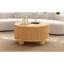 Table basse cannelée ronde avec rangement dissimulé, bois de pin naturel clair, 31,8 po