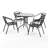 Amlie 31.5" Round Glass Metal Table with 4 Metal Aluminum Slat Stack Chairs-1277366511