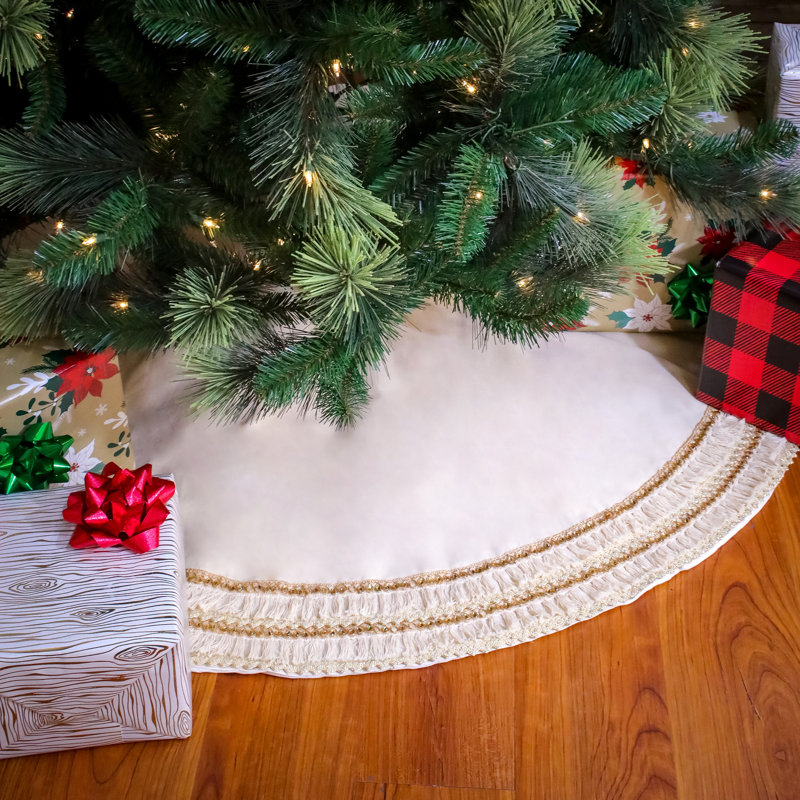 52" Off-White Cotton and Polyester Fringe Detail Tree Skirt