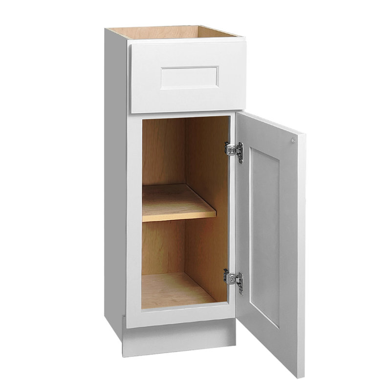 Armoire de base à porte simple en bois massif blanc Shaker, pour la cuisine, la buanderie et la salle de bain.