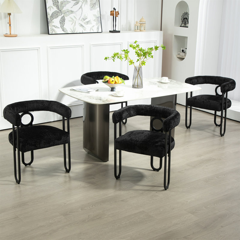 Chaise de salle à manger rembourrée Suhaas, 1, Noir, noir, noir, noir