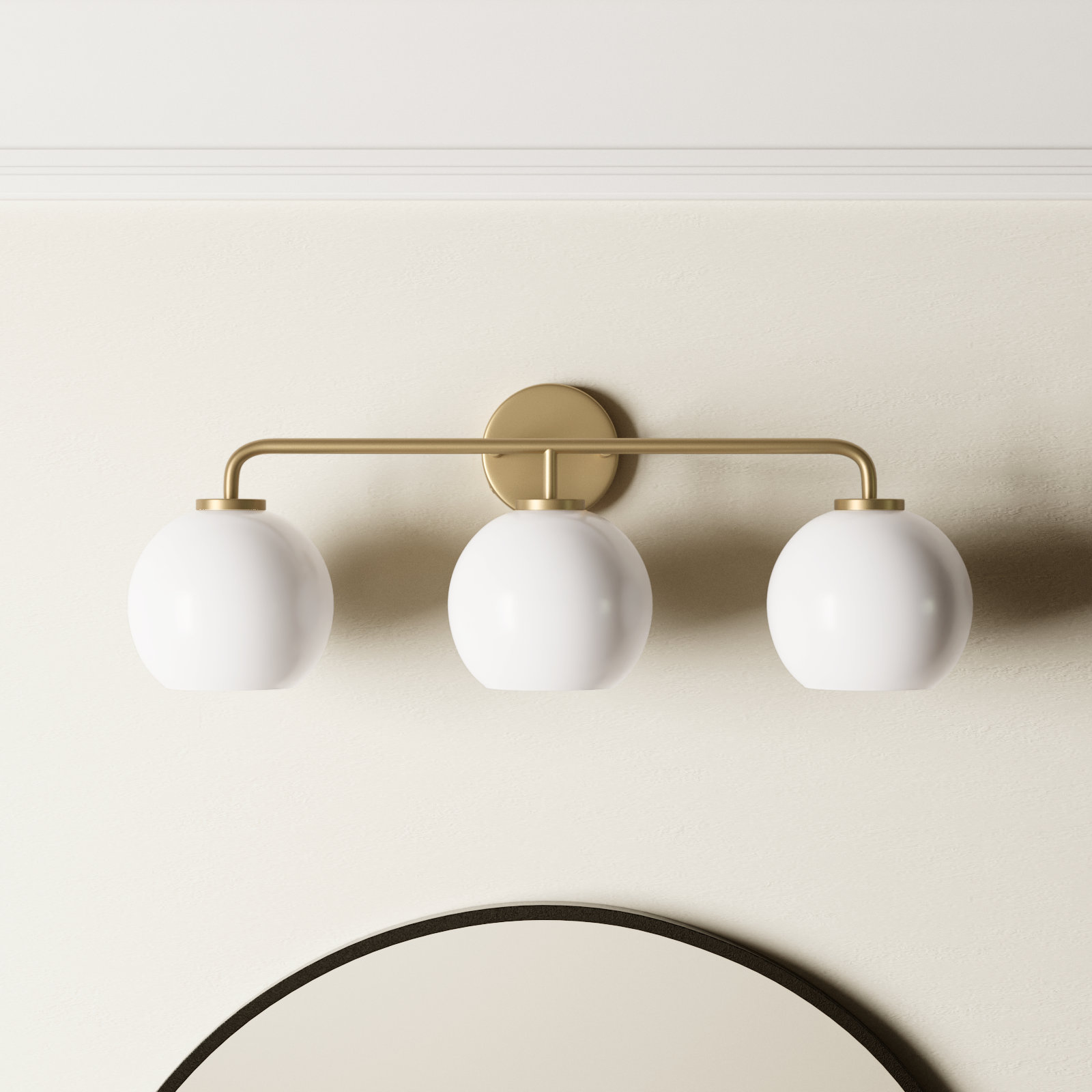 Childerley 3-Light Dimmable Vanity Light, Satin Brass, White