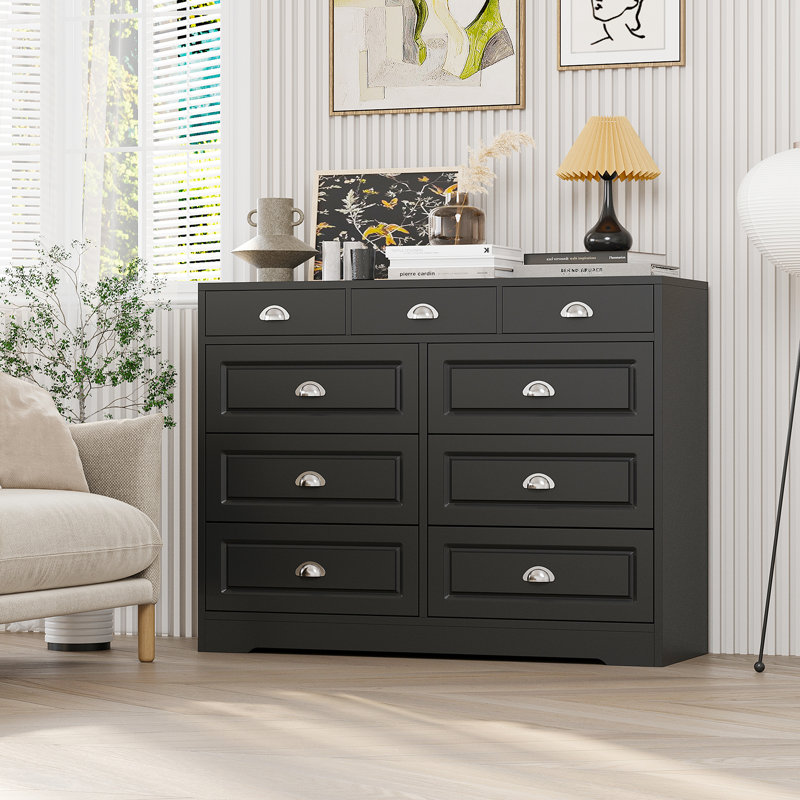 Commode double 9 tiroirs Atsuhisa, Noir, noir, noir, noir