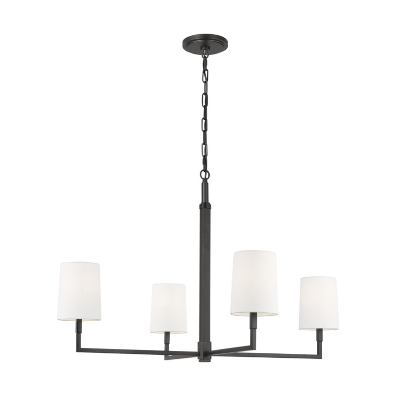 Thomas O'Brien Danica 4 Light Dining Room Chandelier With White Linen Shade, 23.5" H x 36" W x 36" D, Aged Iron