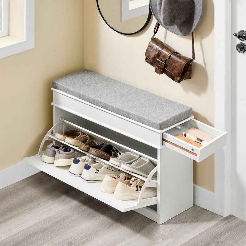 Schuhschrank für 6 Paar Schuhe, White Vintage Wood Grain Effect/Black, 51cm H x 75cm W x 24cm D