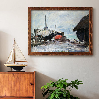 «Fishing Boat At Etretat, 1873», reproduction d'art encadrée sur toile par J Paul
