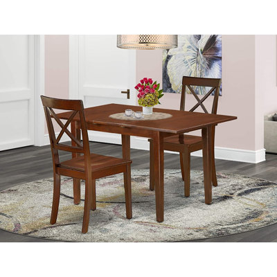 L'ensemble 3 pièces de table et chaises de cuisine contient une table de salle à manger rectangulaire avec rallonge papillon et 2 chaises de salle à manger, acajou